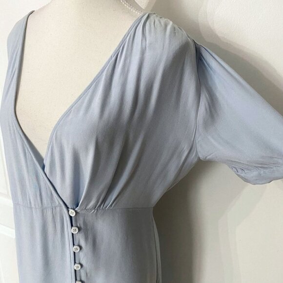 NAIF MONTREAL BABY BLUE BUTTON FRONT WRAP MIDI DRESS - M - Picture 5 of 10